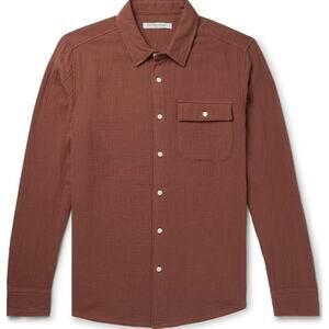 Outerknown Ocotillo Shirt Textured Organic Cotton Button Up Terracotta Orange XL